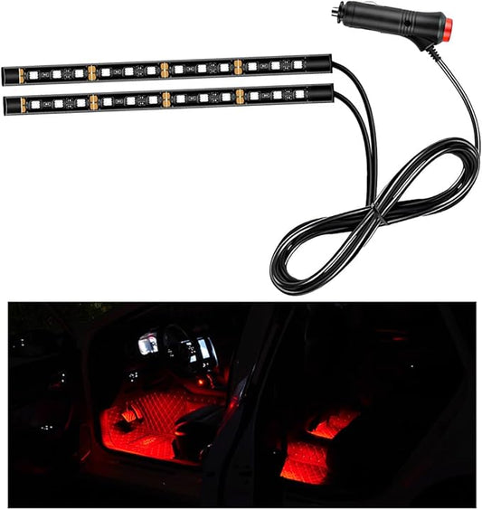 Ohleats Car LED Strip Light, 24 LED RGB Auto Interior Atmosphere Lights, Cigarette Lighter Under Dash Ambient Night Light, Interior Decorative Lamp Lighting Kit Car Accessories (Red)
