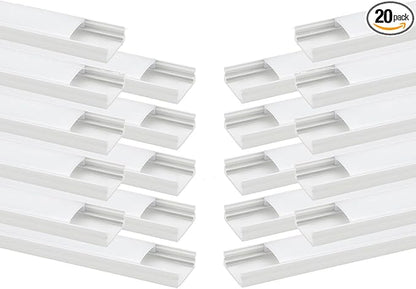 Besseto 20Pack 6.6Ft/2M White LED Aluminum Channel,LED Strip Light Diffuser Aluminum Channel Profile Housing Extrusion for Under Cabinet Counter and Stairs (White-20Pack 6.6ft)