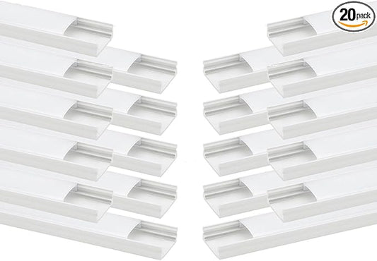 Besseto 20Pack 6.6Ft/2M White LED Aluminum Channel,LED Strip Light Diffuser Aluminum Channel Profile Housing Extrusion for Under Cabinet Counter and Stairs (White-20Pack 6.6ft)