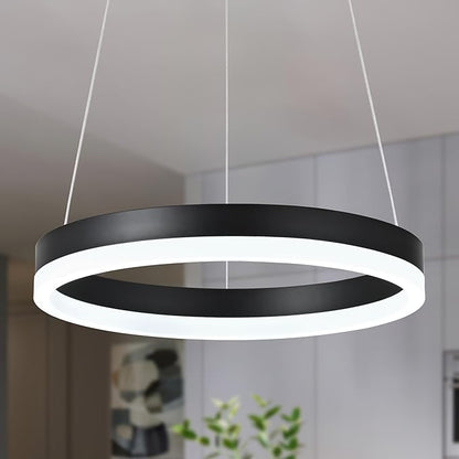 12" Black Led Ring Chandelier Ring Modern Led Chandelier Modern Pendant Lights Adjustable Height Light Contemporary Light Fixture for Kitchen Island Bedroom Kitchen Island Dining Room