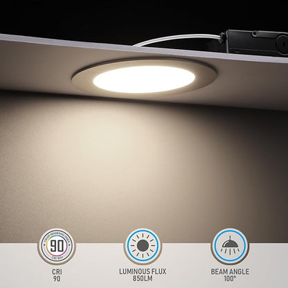 TORCHSTAR E-Lite Series 6 Inch Slim Recessed Lighting with J-Box, 13.5W Ultra-Thin LED Recessed Light, Dimmable Canless Downlight, ETL&ES Listed, CRI90, 4000K Cool White, Satin Nickel, Pack of 6