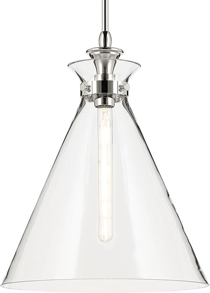 Kichler Laria 1-Light Pendant Light Fixture with Clear Glass in Polished Nickel, Kitchen Island Hanging Light for Traditional Spaces, Sloped Ceiling Compatible (19.75" x 16"), 52775PNCLR