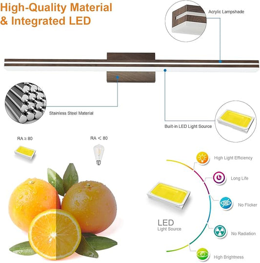 SineRise 40-Inch LED Modern Bathroom Vanity Light Bar, Brown Modern Acrylic Bathroom Wall Lighting Fixtures Over Mirror (Cool White 6000K)