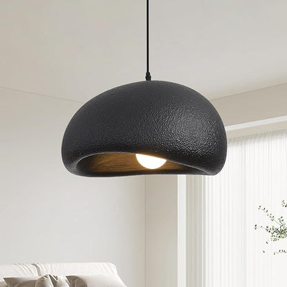 15.7in Wabi Sabi Pendant Light, Kitchen Island Lighting Fixture Ceiling Mount Japanese Lamp Japandi Chandelier for Dining Living Room Hallway Bedroom Restaurant Hanging Lamp, Black 1 Pack