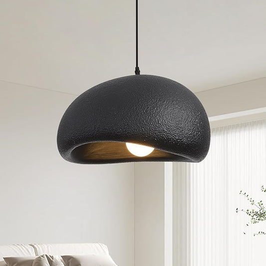 15.7in Wabi Sabi Pendant Light, Kitchen Island Lighting Fixture Ceiling Mount Japanese Lamp Japandi Chandelier for Dining Living Room Hallway Bedroom Restaurant Hanging Lamp, Black 1 Pack
