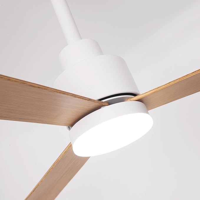 52" White Ceiling Fan with Light and Remote, Modern 3-Blade DC Motor Ceiling Fan, Quiet Reversible Airflow, 6-Speed LED, Use for Bedroom Living Room Kitchen Indoor Use