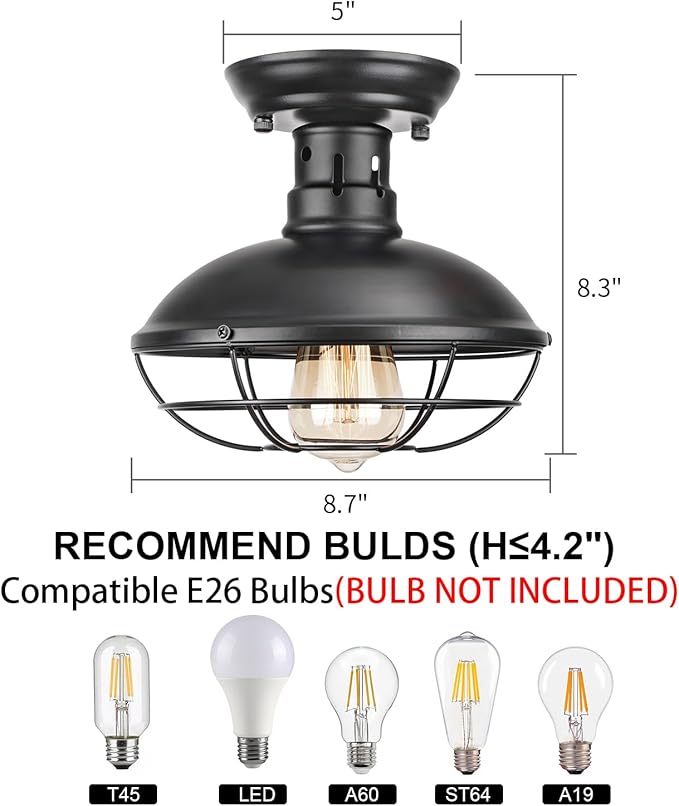 FRIDEKO HOME 3 Pack Flush Mount Ceiling Light Industrial Farmhouse Ceiling Light Fixture Rustic Copper Metal Cage Flush Mount Light Fixture E26 Base for Hallway Foyer Kitchen Porch Black