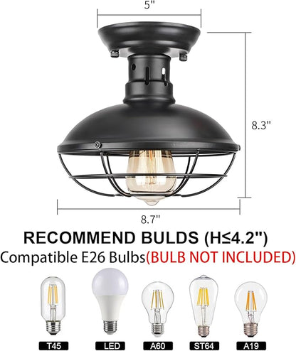 FRIDEKO HOME 3 Pack Flush Mount Ceiling Light Industrial Farmhouse Ceiling Light Fixture Rustic Copper Metal Cage Flush Mount Light Fixture E26 Base for Hallway Foyer Kitchen Porch Black