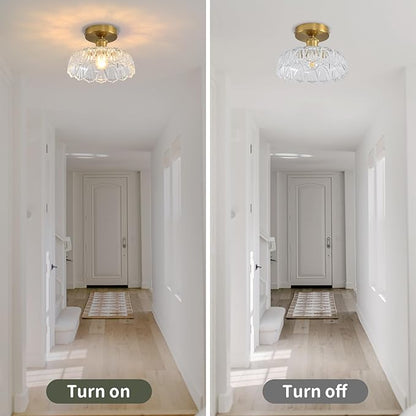 Semi Flush Mount Ceiling Light Mid Century Modern Floral Translucent Glass Shade, Close to Ceiling Lighting Fixtures for Bedroom, Bathroom, Kitchen, Closet Laundry Room, Foyer and Hallway 9.45 in