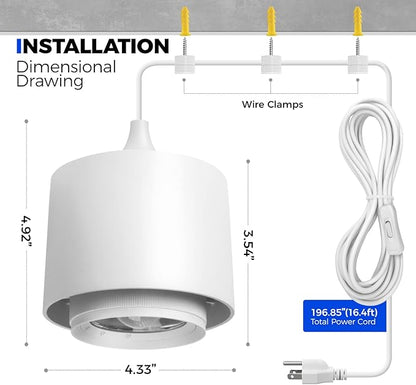 Barrina TR40 Hanging Grow Lights for Indoor Plants, 40W 4000K Full Spectrum, Adjustable Beam Angle 15°-60°, Hanging Grow Light with Mechanical Timer and 16.4FT Power Cord, for Garden Greenhouse, White