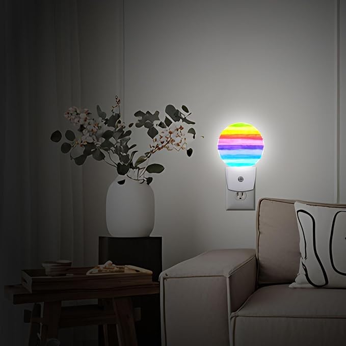 Rainbow Stripes LGBT Night Light Plug-in Sleep Lamp Led Dusk to Dawn Night Light for Bedroom