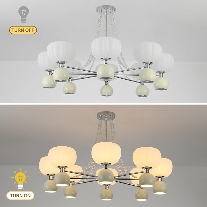 Mid Century Modern Globe & Sputnik Chandelier in Brushed Nickel with Crystal Chains,Bubble Chandelier Lighting, Pre-Assembled Round Light Fixture for Living Room,Dining Room,Entryway