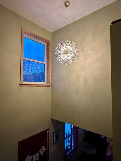 Modern Dandelion Firework Chandelier, Gold Dining Room Chandelier, Crystal Hanging Pendant Lighting Fixture for Living Room, Bathroom, Bedroom, Restaurant, 16-Light