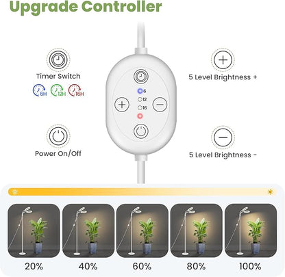 Large Plant Lights for Indoor Growing 24V, 660nm-Enhanced Full Spectrum, LUMILEDS LED Grow Light, 2×6.3in Grow lamp with Timer & Dimming, Adjustable Height 22-70in, 30W, 320μmol/s/m²@6in, K30-W