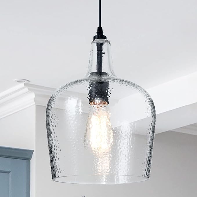 Glass Pendant Light Modern Black 1 Light Single Dome Pendant Lighting Fixtures for Kitchen Island Dining Room Hallway, Wide 10 Inch, E26, UL Listed