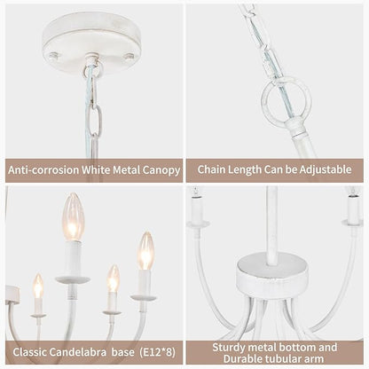 French Country Chandelier, 8-Light Antique White Farmhouse Chandelier for Dining Room, Candle Hanging Pendant Light for Kitchen Living Room Bedroom Foyer Entryway