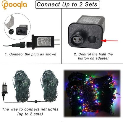 Pooqla Christmas Net Lights, 300LED Outdoor Mesh Light 14.8x4.9 ft Fairy String Mesh Light 8 Modes Green Wire, Connectable Waterproof for Bushes Tree Garden Christmas Decor, Colorful