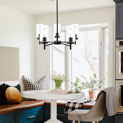 Contemporary 5-Light Large Chandeliers Oil Rubbed Bronze Modern Lighting Fixtures Hanging Clear Glass Shades Pendant Lighting for Dining Room Living Room Kitchen