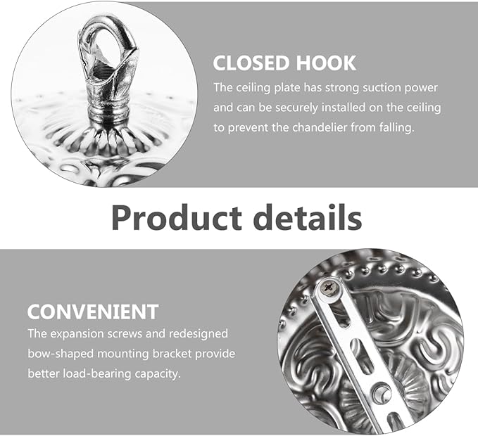 5.9 Inch Chandelier Mounting Kit, Heavy Duty Iron Ceiling Canopy Plate with Closed Hook Redesigned Bow Bracket, Vintage Light Canopy Replacement for Pendant Swag Lamp DIY Lighting (Bronze)