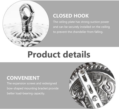 5.9 Inch Chandelier Mounting Kit, Heavy Duty Iron Ceiling Canopy Plate with Closed Hook Redesigned Bow Bracket, Vintage Light Canopy Replacement for Pendant Swag Lamp DIY Lighting (Bronze)
