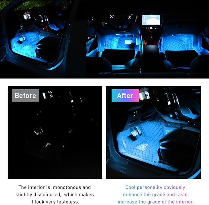 Ohleats Car LED Strip Light, 24 LED RGB Auto Interior Atmosphere Lights, USB Vehicle Under Dash Ambient Night Light Strip, Interior Decorative Lamp Lighting Kit Car Accessories (Ice Blue)