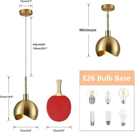 KCO Lighting Modern Gold Pendant Light Fixture Mini Brushed Brass Farmhouse Pendant Lighting Kitchen Island Hallway Foyer Mid Century Vintage Industrial Hanging Ceiling Lamp