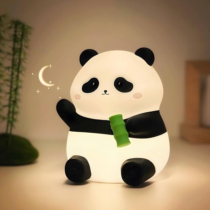 Panda Night Light Squishy, 50Hrs Battery Kids Nightlight, Tap Control 2 Brightness, 30Min Auto-Off, Rechargeable Bedside Lamp for Nursery Toddlers, [Mothers Day Gifts]
