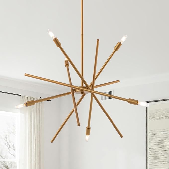 VILUXY Contemporary Chandelier Lighting Fixture 6-Light Antique Brass Brush Paint Finish Mid-Century Pendant Lighting for Dining Room Bedroom Kitchen Living Room