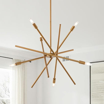VILUXY Contemporary Chandelier Lighting Fixture 6-Light Antique Brass Brush Paint Finish Mid-Century Pendant Lighting for Dining Room Bedroom Kitchen Living Room