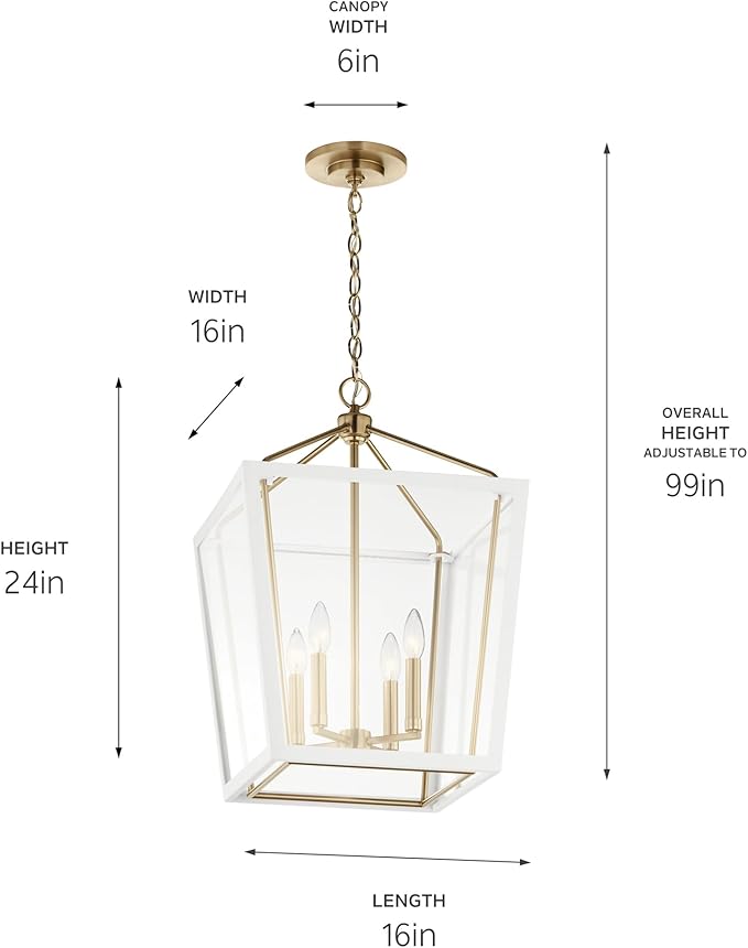 Kichler Delvin 4-Light Pendant Light Fixture with Clear Glass and White Cage in Champagne Bronze, Updated Traditional Hanging Light for Kitchen Island, Dining Room, or Foyer (16" x 24"), 52619CPZWH