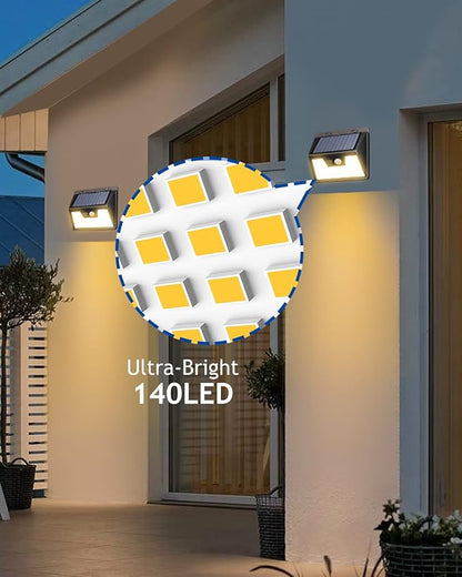 Peasur Solar Outdoor Lights [15 Pack/140LED], 3000K Warm Light Motion Sensor Outdoor Powered Security Lights 3 Working Modes Waterproof for Outside Garden Yard