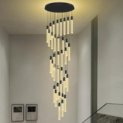200" Extra Long Crystal Chandelier for High Ceiling 36-Light Black Crystal Column Chandeliers Modern Dimmable LED Ceiling Light for Foyer Entryway Staircase Double-Height Hotel Lobby