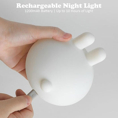 Minimalist Bunny Night Light for Kids, Cute Rabbit Dimmable Nightlight, Tap Control Silicone Bedside Lamp with 15/30min Timer, LED Rechargeable Animal Lamp for Toddler Boys Girls Nursery Decor (Bunny)