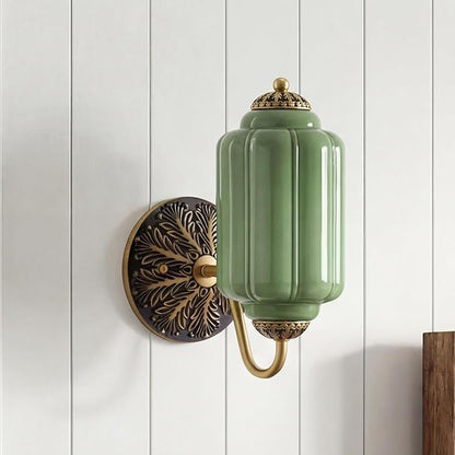 Vintage Milk Green Glass Wall Sconce - Milk Glass Shade Antique Brass Indoor Wall Light for Bedroom, Living Room, and Hallway