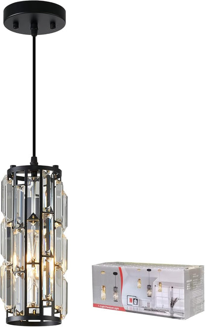 Black Pendant Lights Modern Pendant Light, Mini Crystal Pendant lamp, Adjustable Pendant lamp for Kitchen, Dining Room, Bedroom (Black Pack of 1)
