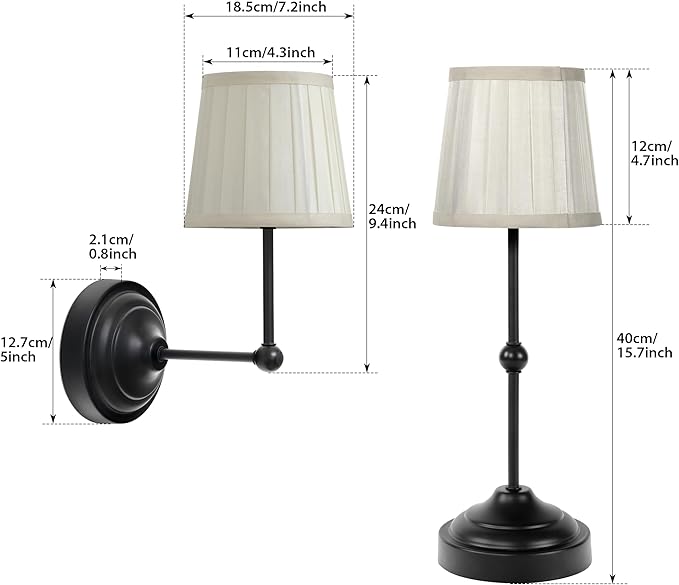 Battery Operated Wall Sconces Set of 2, Black Rechargeable Wall Lights with 10000mAh RGB Dimmable Magnetic Bulbs and Remote,16 Colors Cordless Wall Lamps for Bedroom Living Room Hallway Decor