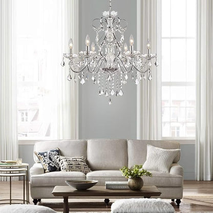 Saint Mossi 6 Light Crystal Chandelier Light Fixture Modern Chandelier Pendant Lighting, Chrome Pendant Raindrop Chandelier for Dining Room,Bedroom,Living Room,H23 x D24