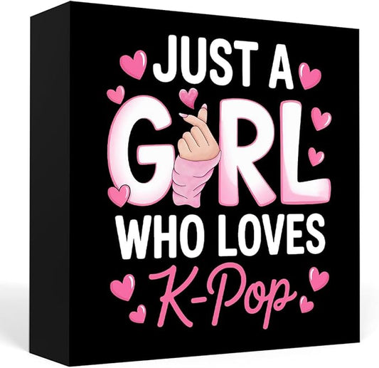 K-pop Decor, Just a Girl Who Loves K-pop Room Decor wooden box Sign, Girls Kpop Gifts Rustic Anime Lovers wooden box for Home Living Room Girl Bedroom