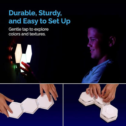 Emberela HEXlights Sensory Lights for Kids - 3pk Touch Hexagon Lights, Remote Controlled - Autism-Friendly Tap Tap Wall LED Panels for Sensory Room - Table Stand Included | Gifts for Kids with Autism
