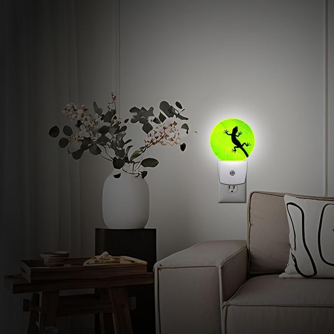 Lizard Green Leaf Vine Plug in Night Light Auto Light Round Lamps Energy Saving Gift for Women Men Friends