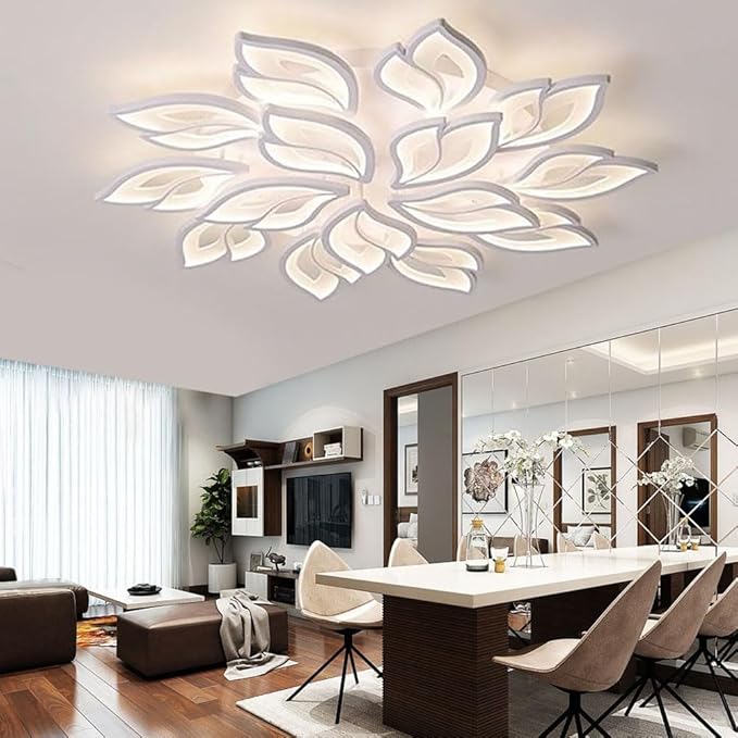 110W Dimmable LED Ceiling Light with Remote Control Ceiling Lapm Modern 15-Leaf Acrylic Chandelier 39.37in for Bedroom Living Room Dining Room Office Kitchen