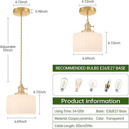 Shenmoyl Battery Operated Pendant Light 5000mAh Rechargeable Chandelier with Remote Control Wireless Adjustable Hanging White Striped Light for Kitchen Island Dining Room Hallway