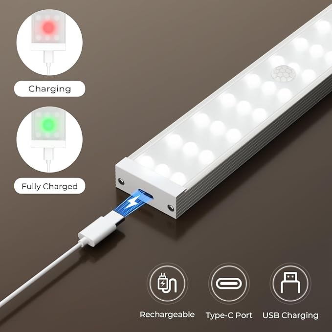 4 Pack Under Cabinet Lights, Rechargeable Motion Sensor Light Indoor Magnetic Closet Lights, Under Counter Lights for Kitchen, Wardrobe, Hallway, Stairs