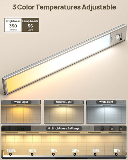 12inch Under Cabinet Lighting with Remote, 2500mAh Rechargeable Motion Sensor Light Indoor, LED Closet Lights with Timer, Dimmable, Magnetic, 3 Color Temps Wireless for Kitchen, Pantry, Stair, 6 Pack