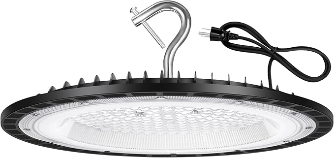 YANYCN 150W UFO Led High Bay Light Fixture,5000K Daylight Commercial Shop Bay Lighting,120VAC,[650W MH/HPS Equiv.] 21000LM,US Plug Area Lighting for Garage/Warehouse/Barn/Gym/Factory/Workshop