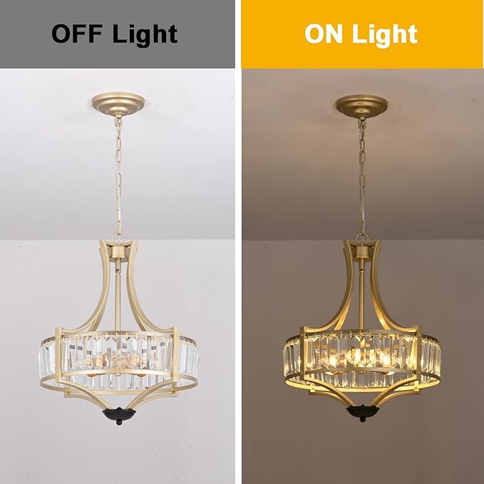 5-Light Crystal Chandelier Ceiling Light Fixture with Adjustable Height, Gold Drum Pendant Light for Dining Room Light Fixture, Kitchen Island, Bedroom, Living Room, Elegant Modern Lighting