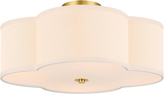 VONLUCE Semi-Flush Mount Ceiling Light, 15.8" Modern 4-Light Ceiling Light Fixture with White Clover-Shaped Shade 4 E26 Sockets for Bedroom Entryway Living Room, Gold Finish, ETL Certificated