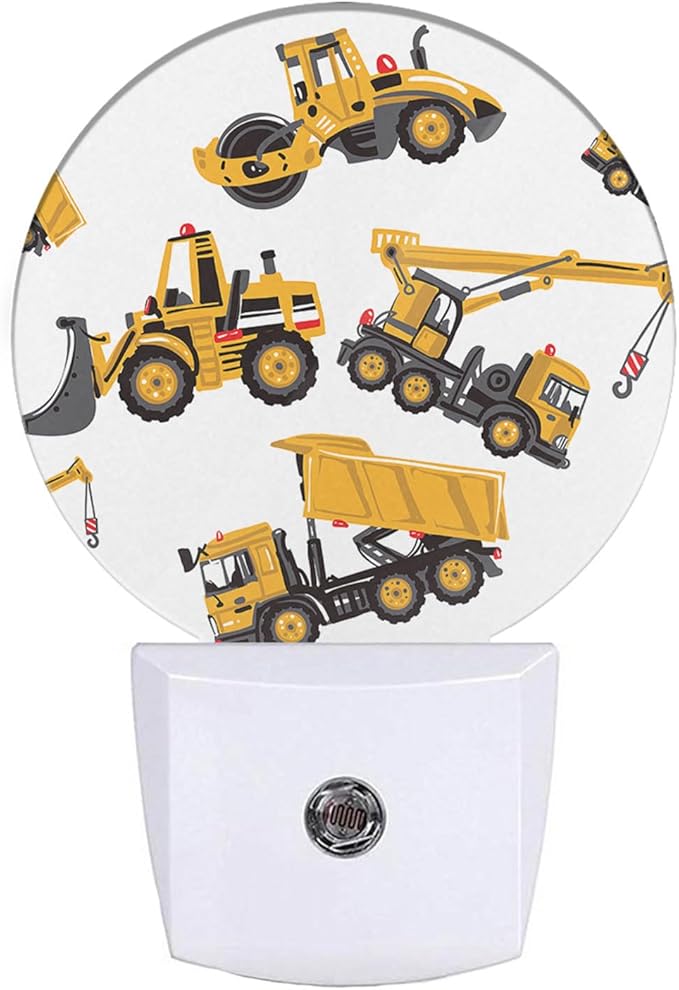 EKOBLA Construction Truck Plug-in Night Light, Excavator & Bulldozer Cartoon LED Nightlight for Teen Boys Bedroom, 0.5W Sleep Friendly