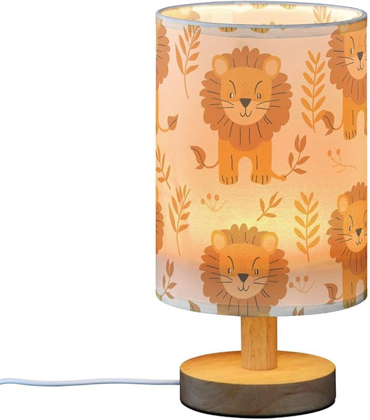 Bedside Table Lamp Cute Lion Leaves Nightstand Lamp with Wood Desk Lamps for Bedroom Living Room Nursery Office Home Decor
