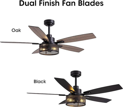 Ceiling Fans with Lights and Remote Control, Ceiling Fan for Bedroom Living Room (52 Inch Black-1)